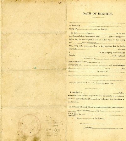 Bck of CIvil War DIscharge papers of George W, Flemming